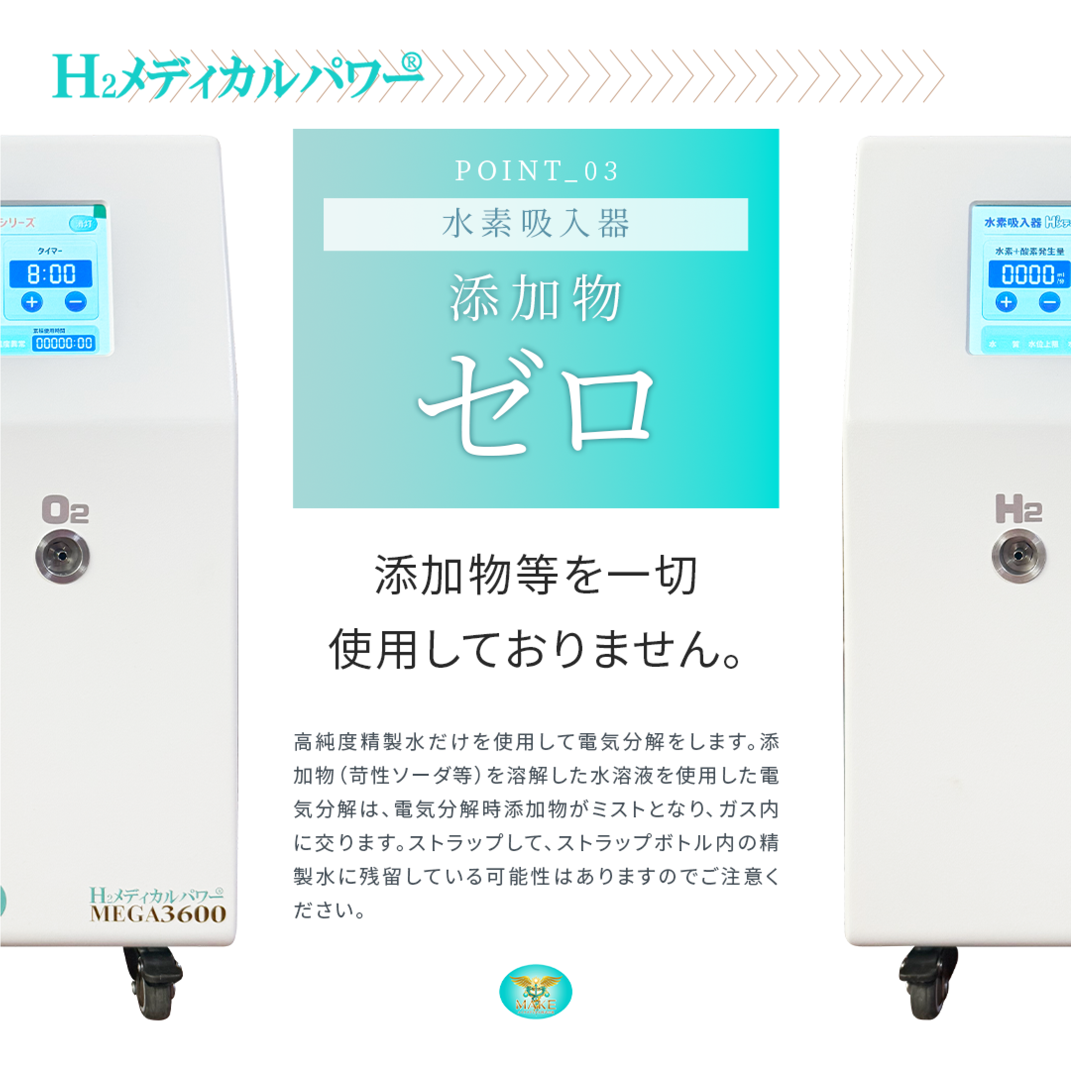 添加物を使用しない水素吸入器の仕組みと安全性を解説したイメージ